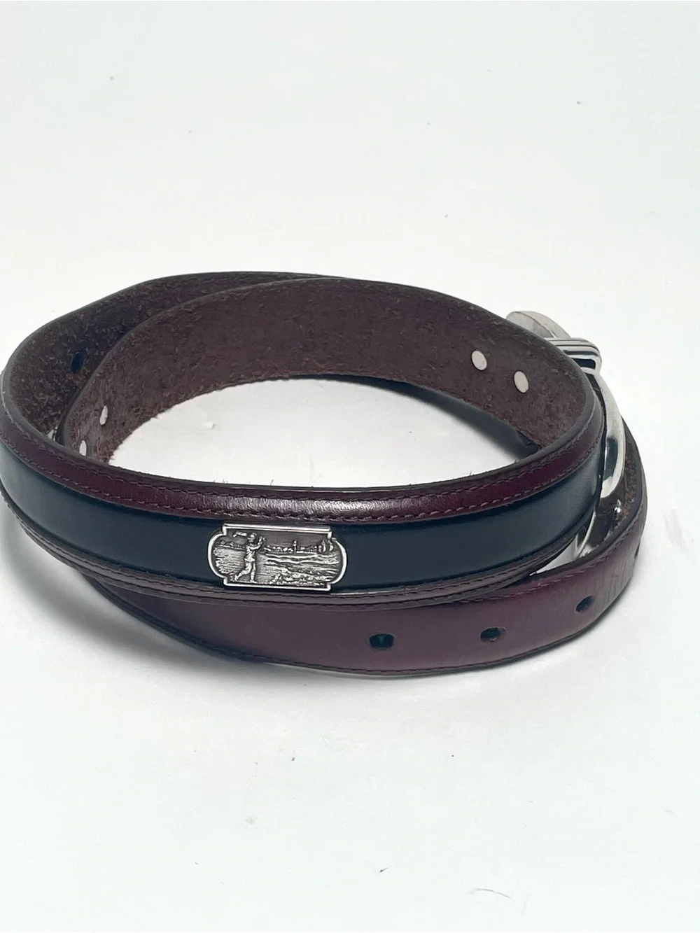 Onyx By Brighton Golf Belt Brown Leather Black Trim Silver Hardware Vintage Y2K